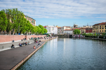 river in navigli milan italy