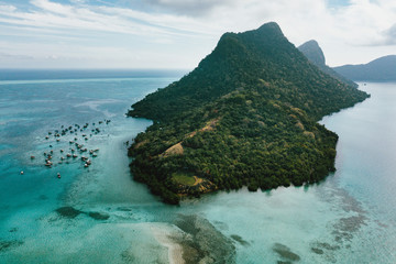 Semporna, Sabah, Malaysia - 26 April 2020 - Aerial shot of Tatagan Island