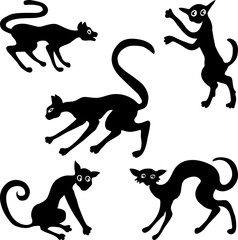 Vector image of silhouettes cartoon cats in various poses