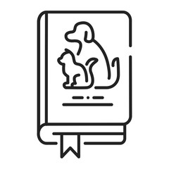 Pets book black line icon. Animal guide book. Learning how to behave with pets at home. Training pets. Pictogram for web page, mobile app, promo. UI UX GUI design element. Editable stroke