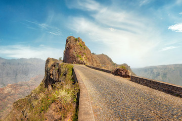 Delgadinho mountain ridge road on Santo Antao, Cape Verde - Powered by Adobe