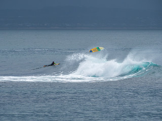 Surfer life at Mossel Bay with huge waves and moving surf boards