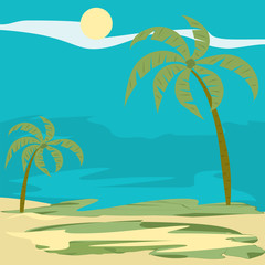 Fototapeta na wymiar Seascape - coast, sea, palm trees - vector. Tourism. Travel Banner.