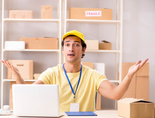 Handsome contractor working in box delivery relocation service