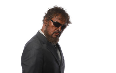 portrait of a dirty loser businessman on a white background