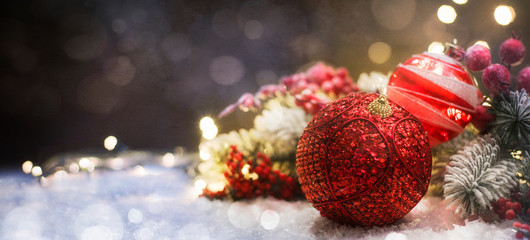 Fototapeta na wymiar Christmas decoration, Christmas and New Year holidays background, winter season.