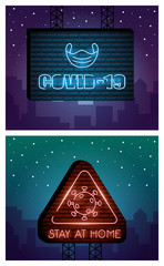 two covid19 neon lights icons