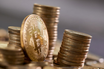 Stock Photo - Euro coins. Euro money. Euro currency.Coins stacked on each other in different positions. Money concept