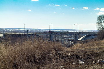 Railroad under the automobile bridge