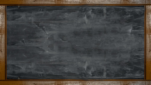 Empty blank old anthracite blackboard with wooden frame and space for text
