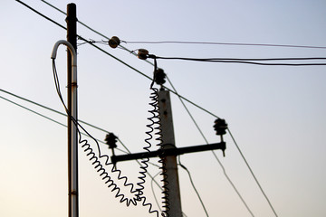 Power supply wire on the village house.