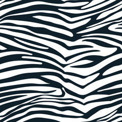 Zebra vector seamless pattern. Trendy fashion textile print in black white colors. Animal fur background
