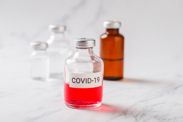 Vaccine and syringe injection. It use for prevention,immunization and treatment from corona virus infection(novel coronavirus disease 2019,COVID-19,nCoV 2019 from Wuhan). Medicine infectious concept.