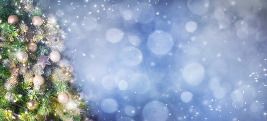 Christmas tree background and Christmas decorations.
