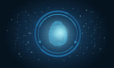 Login using fingerprint identification with a print inside a circle on an electronic or digital screen in a security concept, vector illustration