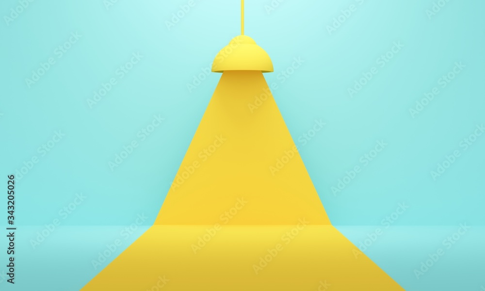 Fototapete blue studio background with a yellow lamp. 3d rendering