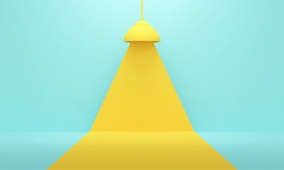 Blue studio background with a yellow lamp. 3d rendering