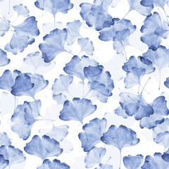 Watercolor seamless pattern of Ginkgo biloba. Background for web pages, textile, wallpaper.