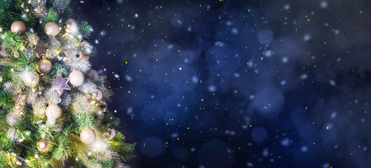 Fototapeta na wymiar Christmas tree background and Christmas decorations.