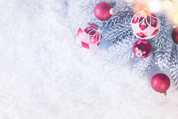Fototapeta na wymiar Christmas and New Year holidays background, winter season. Christmas greeting card