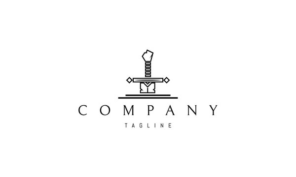 Vector logo on which the abstract image of the sword of King Arthur in a linear style.