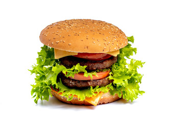 Cheeseburger or hamberger on a white background. Fast food