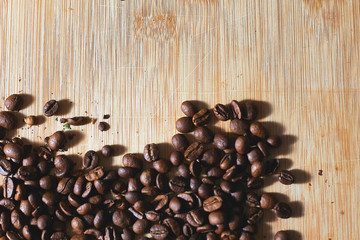 coffee beans on a wooden board