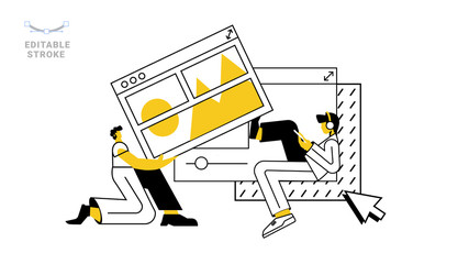 Vector illustration about telwork. . Vector illustration about telwork. Outline minimalism set