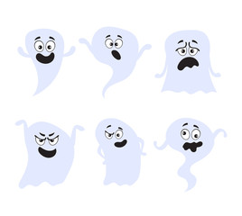 Obraz na płótnie Canvas Fun scary smile happy sad good bad ghost characters isolated set. Vector flat cartoon graphic design illustration