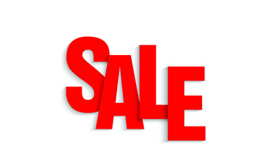 Sale letters with shadow, red and white vector with realistic shadows.