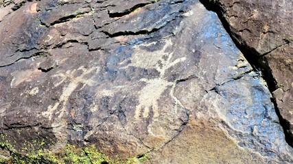 Petroglyphs seen at Maturango Canyon in the California desert