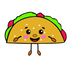 Cute funny smiling happy fast food and snacks