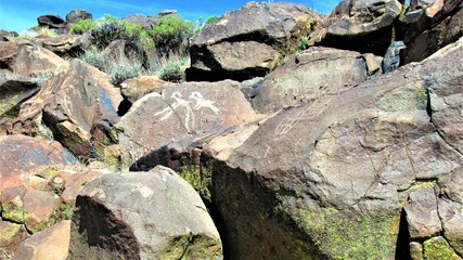 Petroglyphs seen at Maturango Canyon in the California desert