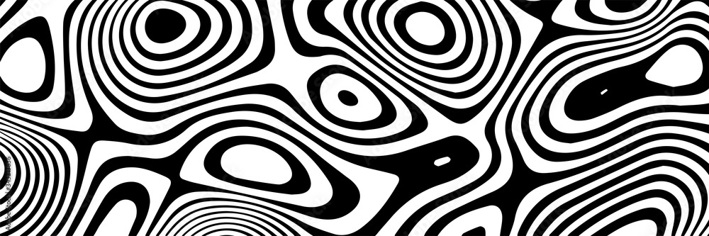 Poster vector optical illusion with black and white lines. abstract curve background.