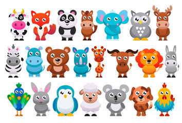 Collection of cute cartoon animals. Vector illustration. - 343215231