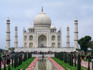 The Taj Mahal is an ivory-white marble mausoleum in the Indian city of Agra