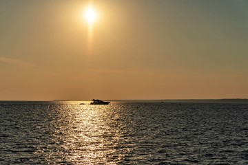 St. Petersburg, Russia, July 2018. Magnificent sunset over the Gulf of Finland in summer.