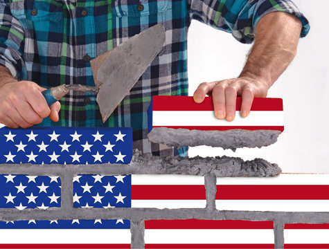 Usa rebuild United states of America flag brick wall and country after the crisis concept