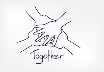 together hands frienship abstract vector concept doodle line sketch illustration clip art