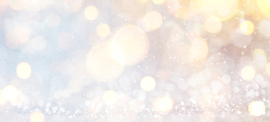 Blurred background with bokeh. Christmas and Happy New Year greeting card.
