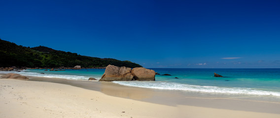 Praslin Island, Seychelles,Panoramic view of  Anse Lazio beach, one of the most beautiful beaches in the world