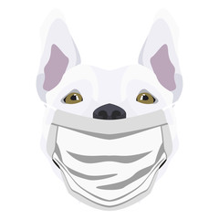 Illustration Hund Bullterrier mit Atemschutzmaske