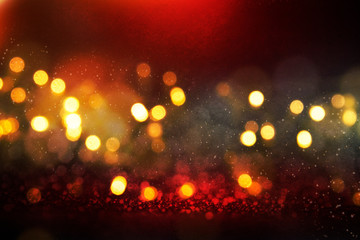 Blurred background with bokeh. Christmas and Happy New Year greeting card.