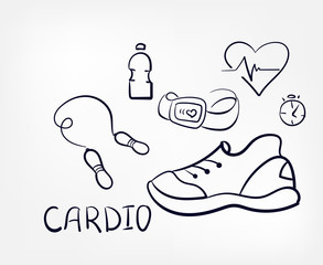 fitness diet sport concept line art sketch doodle isolated