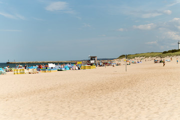 beach with umbrellas