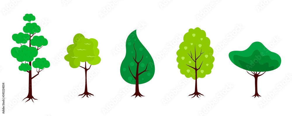 Poster Set of trees icons in a flat design on a white background