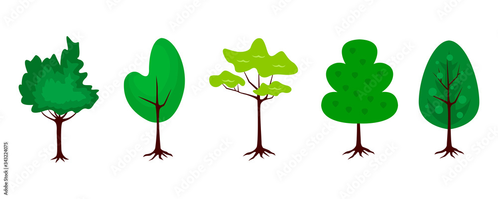 Poster Set of trees icons in a flat design on a white background