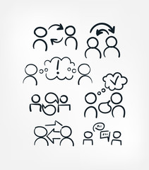 people communication line art doodle vector symbol sign concept set