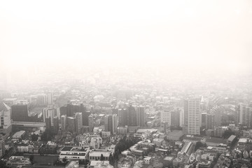 Tokyo skyline during a foggy day