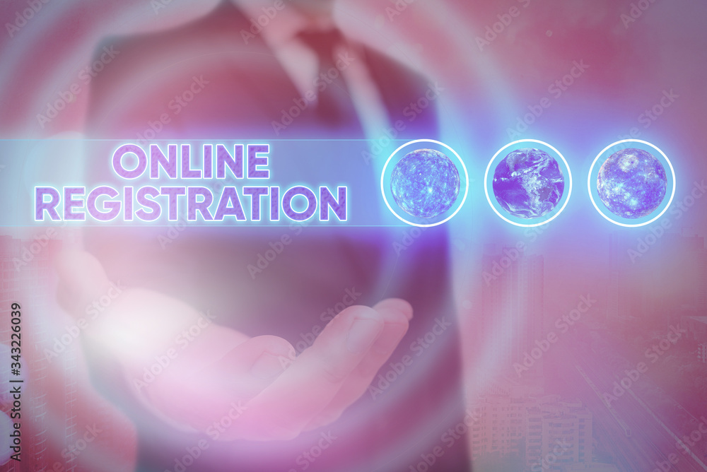 Poster word writing text online registration. business photo showcasing process to subscribe to join an eve
